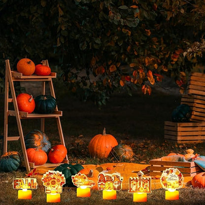 Tuanse 6 Pcs Hello Autumn Tea Lights Candles Fall Table Centerpieces for Dinner Fall LED Flameless Tealight Candles Thanksgiving Table Centerpieces for Home Office Kitchen Indoor Party Decor