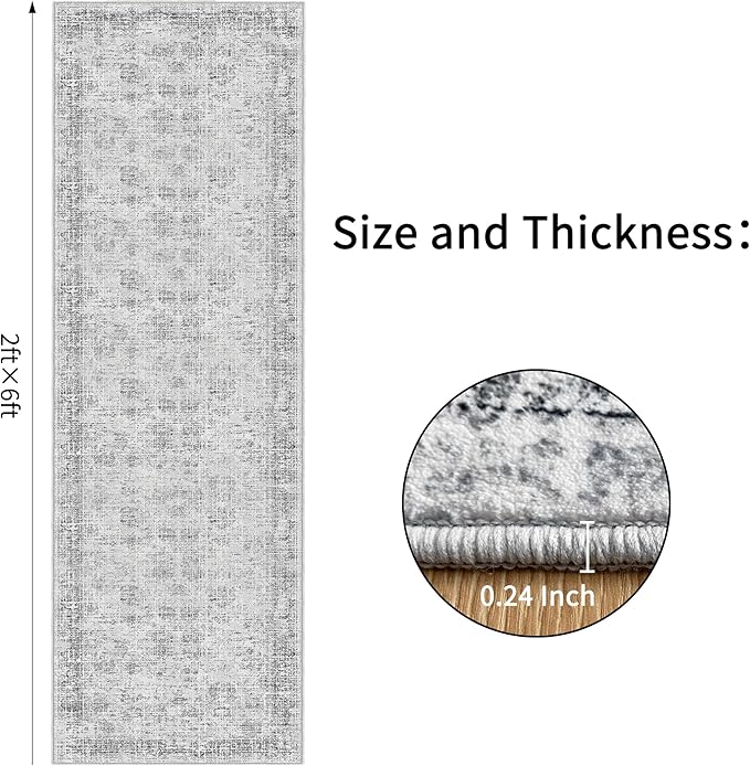 Grey Runner Rugs for Hallway: Abstract Washable Runner Rug 2x6 for Entryway Kitchen Bedroom Bathroom - Modern Cozy Home Decor Long Carpet Mat Stain-Resistant - Light Grey