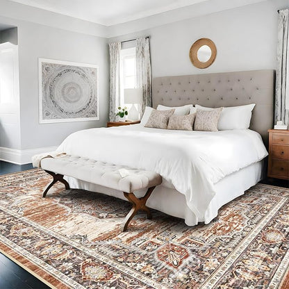 9x12 Area Rugs for Living Room: Washable Ultra Thin Rug - Oriential Stain Resistant Carpets - Large Indoor Non-Slip Rug for Bedroom Dining Room 9'x12' Brick