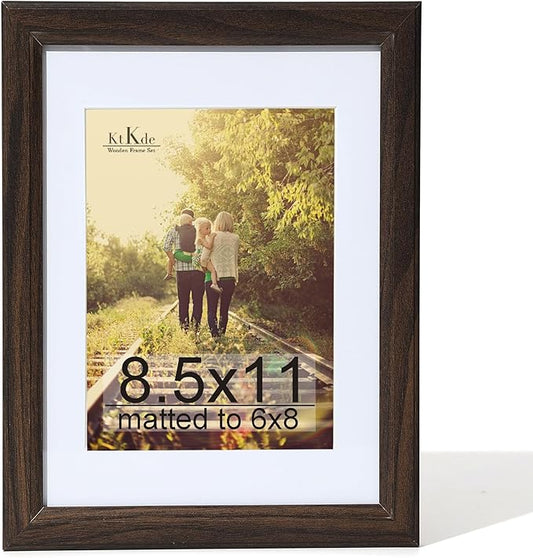 KTKDE 8.5X11 Picture Frame,Display Pictures 6x8 with Mat or 8.5x11 Without, Tempered Glass, 8.5 by 11 Walnut Wooden Frames Wall or Tabletop Frame,Certificate Document Diploma Award Frame best gift