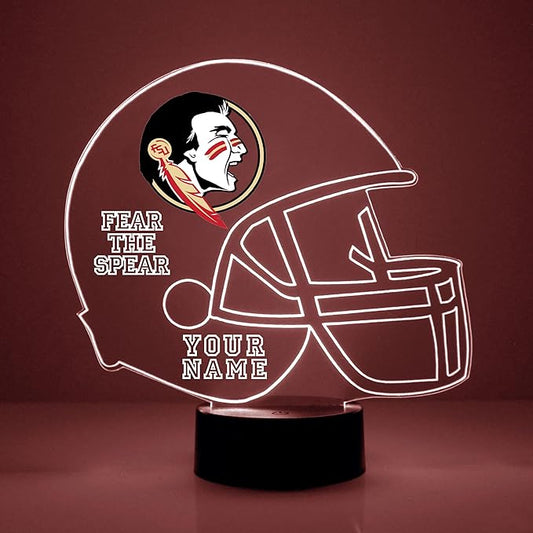 Custom Florida State University (FSU) Seminoles Football Helmet LED Sign Night Light Lamp with Remote, Personalized Text, Officially Licensed from The CLC by Mirror Magic Gifts, Made in The USA