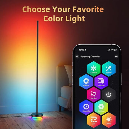 LED Floor Lamp, 2Packs RGBICWW Corner Floor Lamp with Glowing Base and Music Sync, Modern Standing Lamp 160 Million Colors, Color Changing Lamp for Bedroom Living Room Home Office