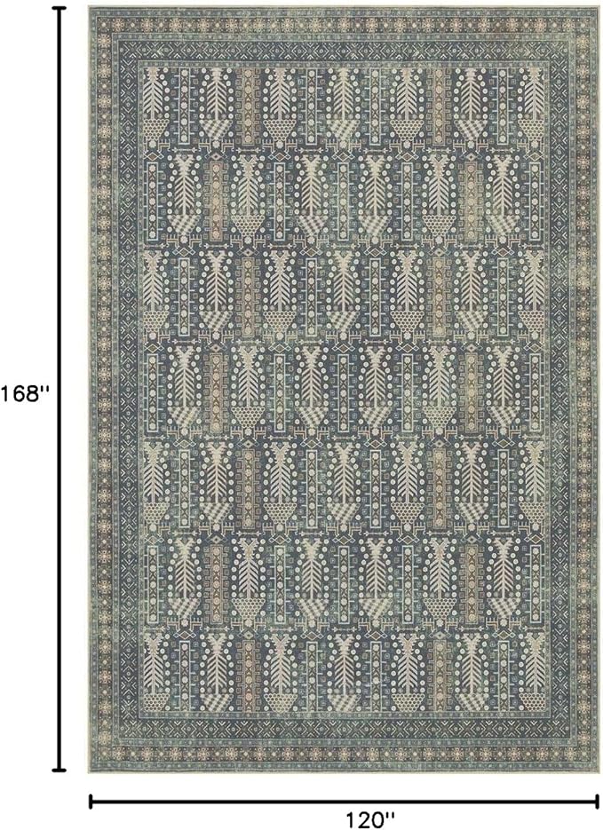 Rugxara 10x14 Washable Area Rugs for Living Room - Large Rugs,Floral Boho Vintage Rug,Soft & Non-Slip,Low Pile Wool Carpet for Indoor Dining Room,Bedroom,Girls Room(Ivory Blue)