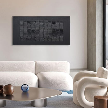 NANKAI Art Hand-Painted Black Thick Texture Abstract Art Oil Painting Contemporary Minimalist Style Art Living Room Office Corridor Wall Decoration Oil Painting 24x48 inches