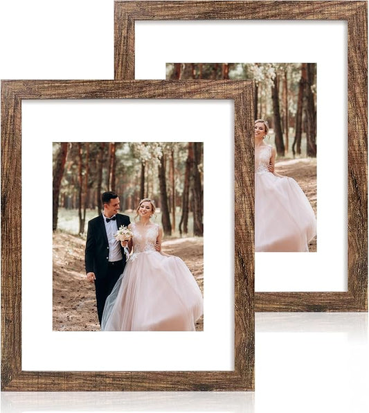 iRahmen 11x14 Picture Frame Set of 2 with High Definition Tempered Glass, Wood Photo Frame Display Pictures 8x10 with Mat or 11 x 14 Without Mat for Wall Mounting Horizontal or Vertical