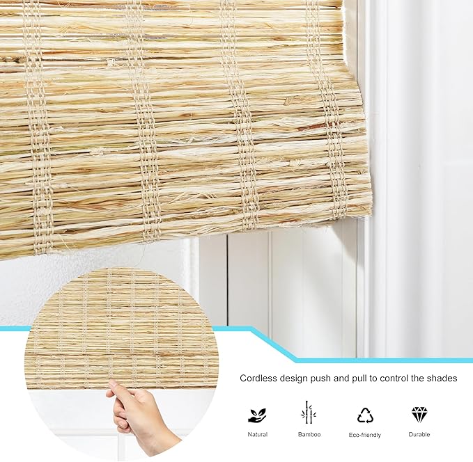 Motorized Bamboo Roman Shades, Motorized Blinds with Remote Compatible with Homekit, Alexa GoogleHome, Smart Wood Woven Shades for Indoor Windows, Customize, Driftwoven