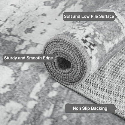 HOMORE 2x6 Runner Rug for Kitchen Hallways Runners Rugs,Grey Area Rug Non Slip Washable Rugs for Entrway Soft Abstract Carpet for Entrance Bedroom Living Room Bathroom Dorm