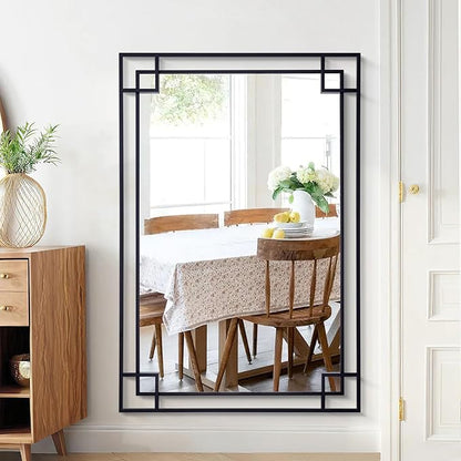 Chende 32''x47'' Large Black Mirror for Wall with Metal Frame, Modern Rectangular Decorative Mirror for Bathroom, Fireplace, Sofa, Horizontal/Vertical Hanging