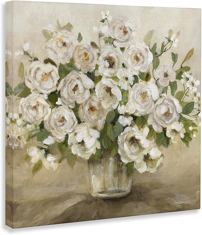 Stupell Industries 'Round Roses with Green Leaves', Canvas Art, 17 x 17 Inches, Easy to Hang and Sturdy, Made in USA, by Carol Robinson