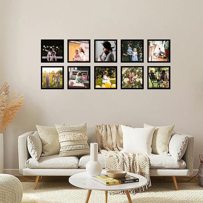 JCJMY 10 Packs 5x5 Picture Frames, Lightweight 5 by 5 Frames Bulk Set of 10 Collage Wall Decor Photo Frames Set for Wall and Tabletop, Black