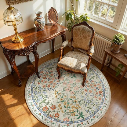 Washable Round Rugs for Bedroom 4ft: Living Room Rug Stain Resistant Non Slip Low Pile Ultra Soft Faux Wool Small Circle Rugs for Entryway Kitchen Bathroom Nursery Dorm Home Office Entrance Indoor
