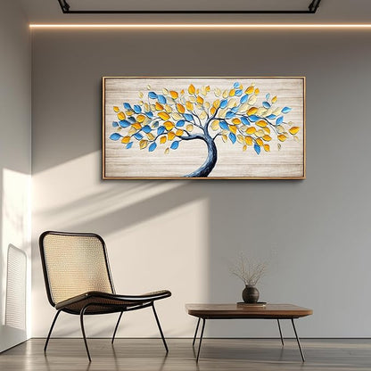 Wapluam Tree Of Life Wall Art,Canvas Wall Art For Living Room,Yellow And Blue Tree Abstract Canvas Painting Art Prints,Nature Modern Pictures Wall Decor For Bedroom Bathroom Dining Room Office 20"X40"