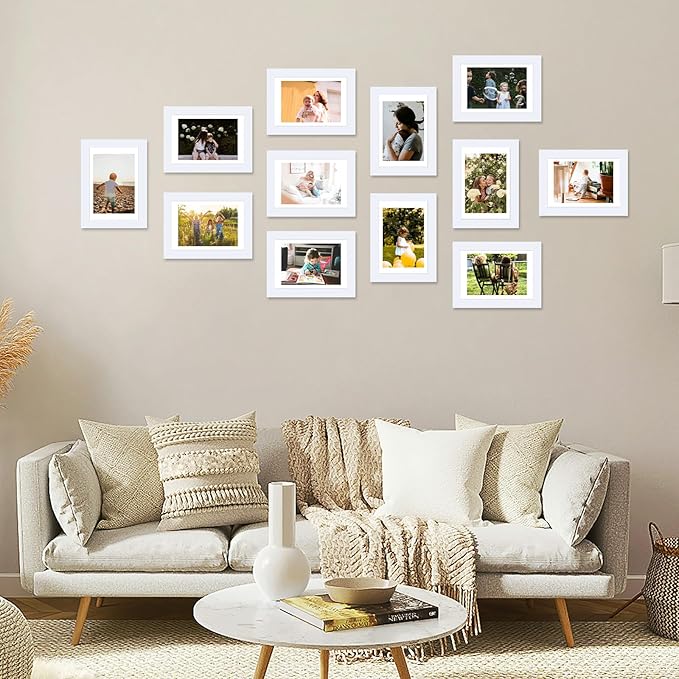 JCJMY 12 Packs 4x6 Picture Frames Bulk, Display 3.5x5 with Mat or 4x6 Without, White Gallery Frame Set, 4 by 6 Frames Bulk Set of 12, Collage Wall Decor Photo Frame Set for Wall and Tabletop, White