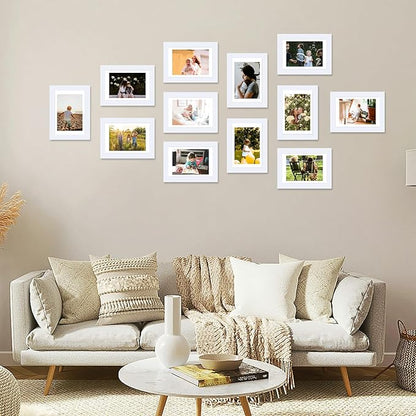 JCJMY 12 Packs 4x6 Picture Frames Bulk, Display 3.5x5 with Mat or 4x6 Without, White Gallery Frame Set, 4 by 6 Frames Bulk Set of 12, Collage Wall Decor Photo Frame Set for Wall and Tabletop, White