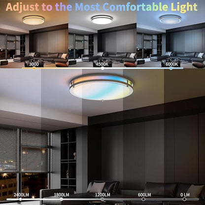 Kalium Ceiling Lights Flush Mount with Remote: LED Silver Ceiling Lighting 8 Modes Dimmable Color, Adjustable Temperature for Bedroom, Living Room, Kitchen (16 Inch)