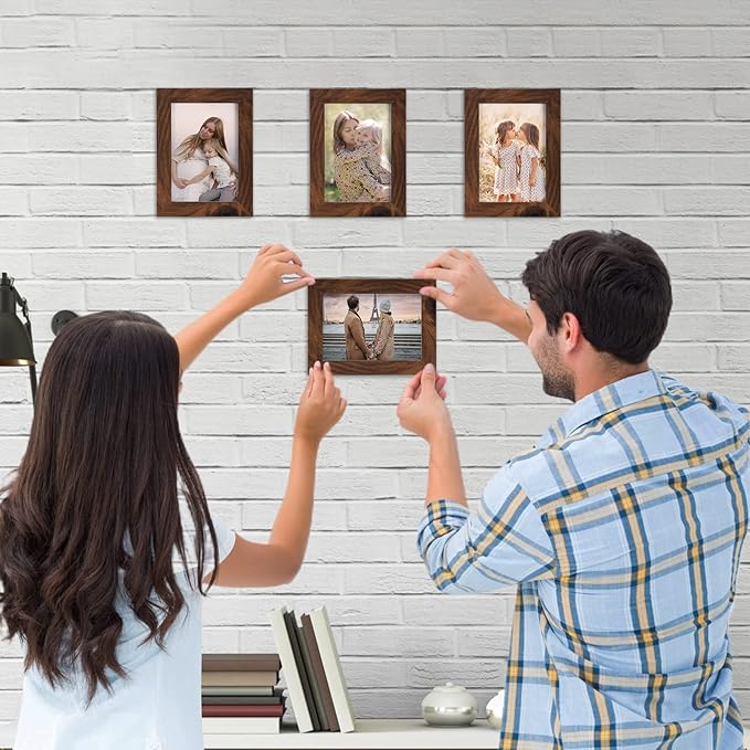 Giftgarden 3.5x5 Picture Frame Brown 12 Pack, Rustic Walnut 3.5 x 5 Photo Frames Bulk for Desktop Display or Wall Mount