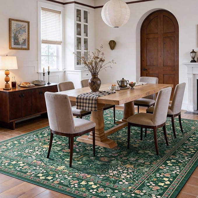 AMADA HOMEFURNISHING 5x7 Area Rug, Washable Living Room Rug with Non-Slip Backing, Low Pile and Durable Edge Binding, Vintage Soft Floral Rugs for Living Room, Bedroom, Dining Room