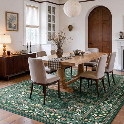 AMADA HOMEFURNISHING 5x7 Area Rug, Washable Living Room Rug with Non-Slip Backing, Low Pile and Durable Edge Binding, Vintage Soft Floral Rugs for Living Room, Bedroom, Dining Room