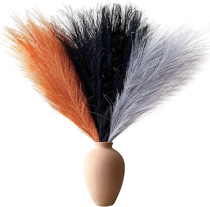 Pampas Grass Decor, Fluffy Faux Pampas Grass 6 Stem 18"/45cm Pompous Grass Small Flower Arrangement and Vase Filler for Boho Home Wedding Decoration