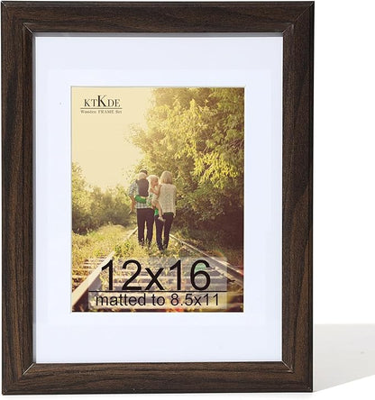 KTKDE 12x16 Picture Frame Real Glass,Poster frame Display Pictures 8.5x11 with Mat or 12x16 Without Mat, Modern Style Wood Composite Frame,Gallery Wall Frame Wooden Walnut，best gift