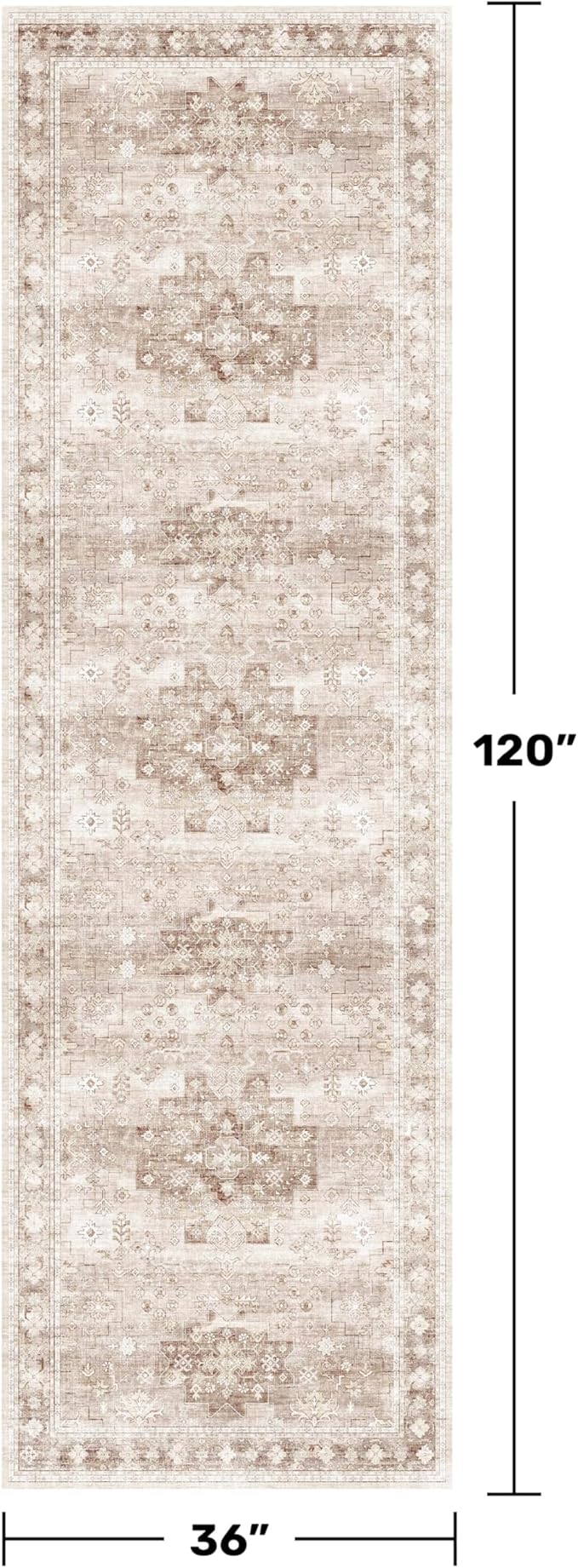Hazo Haus Boho Washable 3x10 Hallway Runner Rug, Beige Waterproof Large Kitchen Floor Rug Indoor, Non-Slip Stain & Fade Resistant, Vintage Floral Décor (3x10 Beige/Latte)