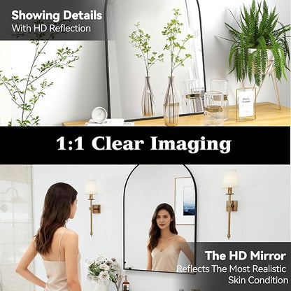 SCWF-GZ 36x24 Arch Mirror Rectangle Full Length Wall Mounted Hanging or Against Wall Metal Aluminium Alloy Frame Dressing Make-up Mirrors for Entryway Bedroom Bathroom Living Room 36 24 inch Black