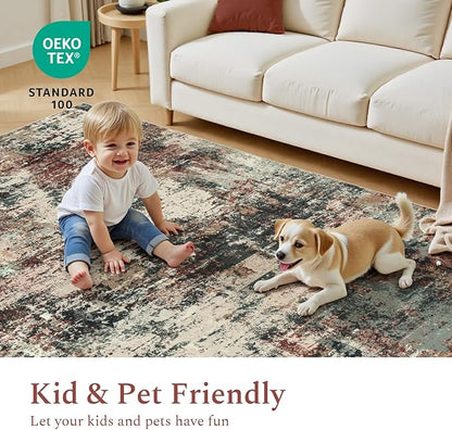 Rugflix 8x10 Area Rugs for Living Room, Washable Large Rug Stain-Resistant Low Pile, Modern Carpet for Dining Room Home Office Kid Room Nursery Bedroom, Rust