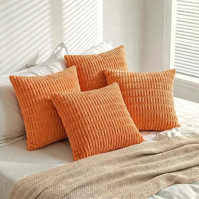 Fancy Homi 4 Packs Decorative Throw Pillow Covers for Living Room Couch Bed, Modern Farmhouse Boho Home Décor Accent Cushion Case, 16" x 16", Orange