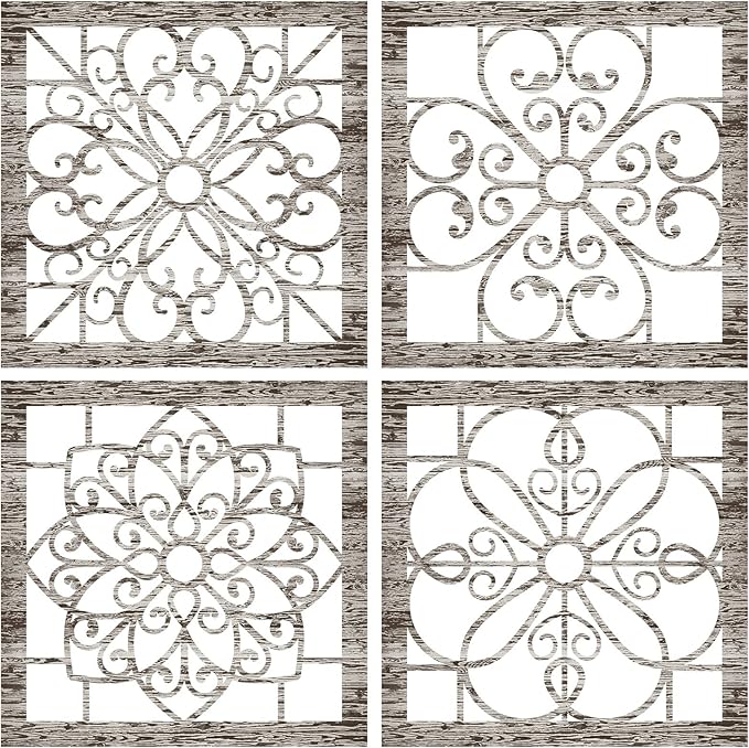 Yulejo 4 Pieces Thicken Rustic Wall Decor Farmhouse Wall Art Decor Wooden Hollow Carved Design Rustic Hanging Decoration for Living Room Bedroom Hallway Office Kitchen Decoration