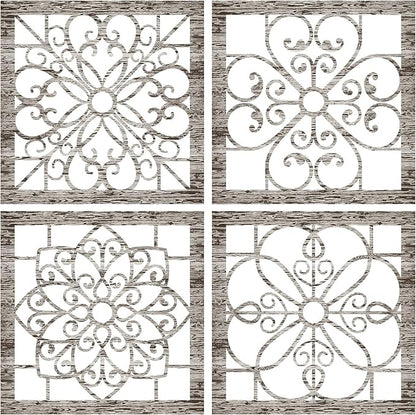 Yulejo 4 Pieces Thicken Rustic Wall Decor Farmhouse Wall Art Decor Wooden Hollow Carved Design Rustic Hanging Decoration for Living Room Bedroom Hallway Office Kitchen Decoration