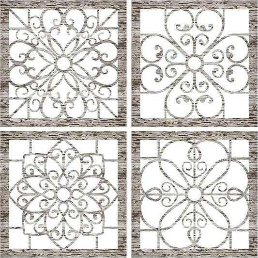 Yulejo 4 Pieces Thicken Rustic Wall Decor Farmhouse Wall Art Decor Wooden Hollow Carved Design Rustic Hanging Decoration for Living Room Bedroom Hallway Office Kitchen Decoration