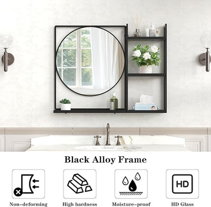 Black Metal Framed Bathroom Mirror with Shelf, 31" X 24.4" Rectangular Wall Mounted Bathroom Vanity Mirror, Modern Bathroom Mirror with Storage for Over Sink, Entryway