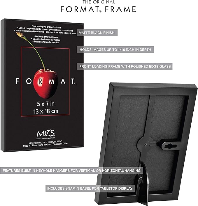 MCS Format 5x7 Picture Frame Black, Gallery Wall Vertical & Horizontal Wall Hanging Small Picture Frame or Tabletop Easel for Photos & Art Prints (12-Pack)