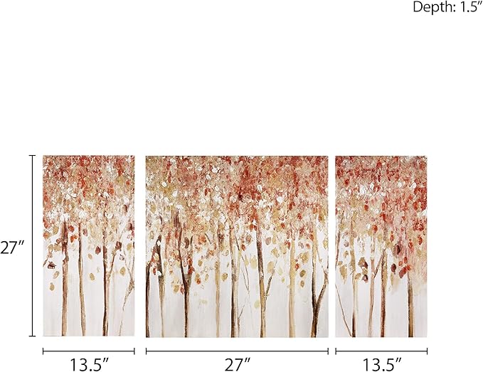 Madison Park Wall Art Living Room Décor - Scenery Triptych Canvas Home Accent Modern Dining Bathroom Decoration, Ready to Hang Painting for Bedroom, Multi-Sizes, Autumn Forest 3 Piece