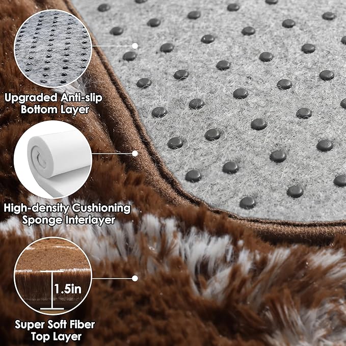 ONASAR 6x9 Area Rugs for Living Room Bedroom, Large Fluffy Brown and White Throw Rug, Geometric Soft Plush Shaggy Fuzzy Floor Carpet for Nursery Kids Girls Boys Teen Dorm Home Office Decor