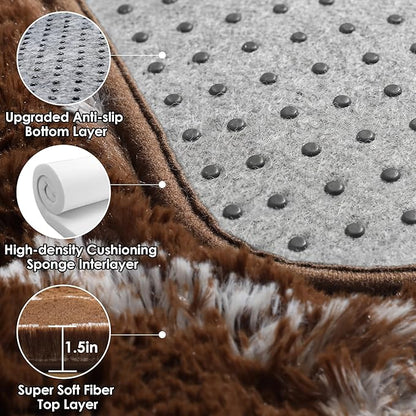 ONASAR 6x9 Area Rugs for Living Room Bedroom, Large Fluffy Brown and White Throw Rug, Geometric Soft Plush Shaggy Fuzzy Floor Carpet for Nursery Kids Girls Boys Teen Dorm Home Office Decor