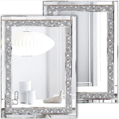 Meetart Crystal Crush Diamond Silver Mirror 11'' x 15''2 PCS, Frameless Stylish Gorgeous Diamond Decor Glam Glass Mirror. for Bedroom Bathroom Hanging Mirror Home for Wall Decor.