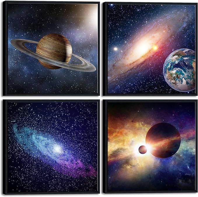 Wieco Art Large Framed Wall Art 4 Panels Contemporary Star Sky Pictures Astronomy Modern Canvas Prints Space Pictures Universal Magic Power for Home Office Bedroom Decorations