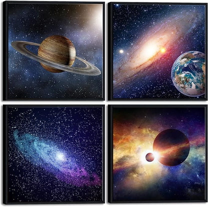 Wieco Art Large Framed Wall Art 4 Panels Contemporary Star Sky Pictures Astronomy Modern Canvas Prints Space Pictures Universal Magic Power for Home Office Bedroom Decorations