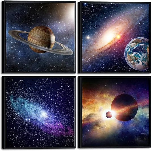 Wieco Art Large Framed Wall Art 4 Panels Contemporary Star Sky Pictures Astronomy Modern Canvas Prints Space Pictures Universal Magic Power for Home Office Bedroom Decorations