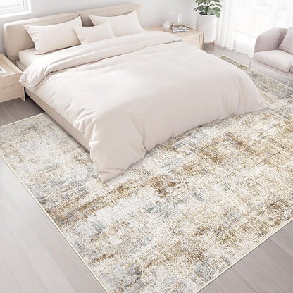 Area Rugs 9x12 Living Room: Washable Rug Modern Abstract Large Rugs Soft Non Slip Neutral Rug Stain Resistant Indoor Carpet for Bedroom Kitchen Dining Room Home Office Rugs(Blue Brown,9'x12')