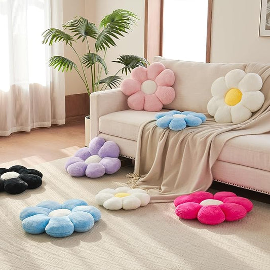 Xuyier Flower Pillow, Decorative Throw Pillow, 14.9“ Cute Daisy Pillow, Aesthetic Fun Decor Pillows for Bed, Flower Shaped Accent Cozy Pillow for Couch