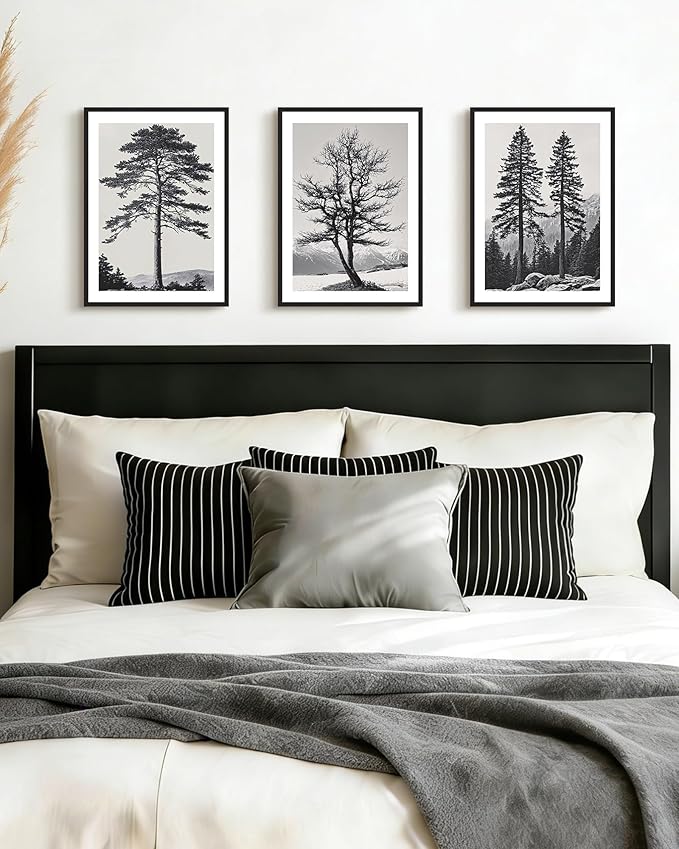 Drsoum Vintage Black Gray Tree Wall Art Framed Antique Retro Forest Prints Modern Rustic Artwork Bedroom Farmhouse Ready to Hang 11x14in Black Framed