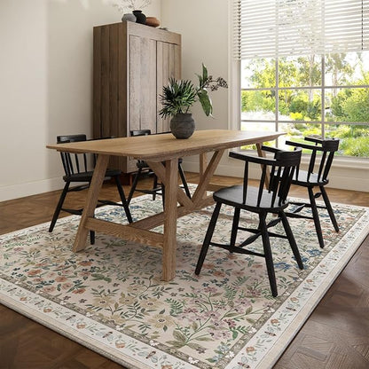 Machine Washable Rugs for Living Room: 6x9 Area Rugs for Bedroom Vintage Stain Resistant Non Slip Low Pile Soft Carpet Rug for Kitchen Dining Room Farmhouse Kids Room Nursery Playroom