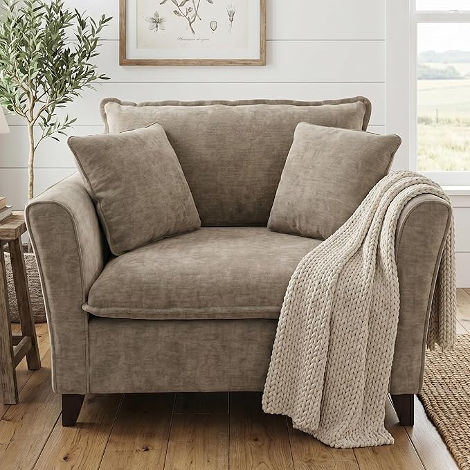 Merax 46.9 Inch Chenille Armchair, Luxury Oversized Accent Arm Chair with 2 Pillows, Modern Single Cloud Lounge Sofa Chair, Comfy Deep Seating for Office Apartment Living Room, Easy Assembly, Green