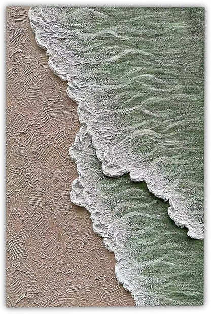 NANKAI Art Hand-painted white and green thick texture abstract oil painting Waves beach landscape oil painting home wall decoration art 40x28 Inches