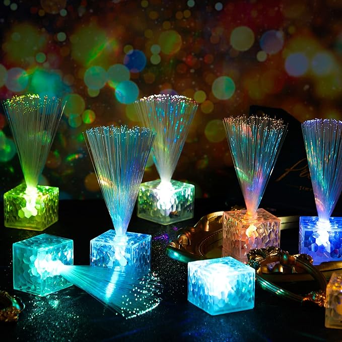 Amylove 16 Pcs Mini Fiber Optic Lamp Bulk LED Light Color Changing Table Centerpiece Glow in The Dark Party Favors Supplies for Wedding Graduation Prom Birthday Disco Dance Decorations (6 Inch,Clear)