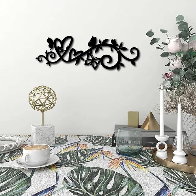 CREATCABIN Heart Metal Wall Art Decor Black Wall Hanging Decor Butterfly Iron Wall Art Silhouette Sculpture Decoration Hollow Out Minimalist Ornament for Garden Home Balcony Indoor Outdoor 12 x 4Inch