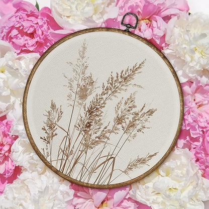 TLESKE Vintage Botanical Round Wall Art Decor Framed 10x10, Neutral Plants Cottage Core Cottagecore Canvas Wall Art Prints Artwork, Boho Fall Farmhouse Hanging Wall Picture Room Decor for Bedroom