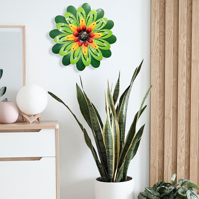 Metal Flowers Wall Decor Indoor Outdoor Metal Wall Art for Home Farmhouse Living Room Bedroom Bathroom Garden Decorations - Green